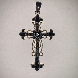Black Rhinestone and Silver Cross Pendant